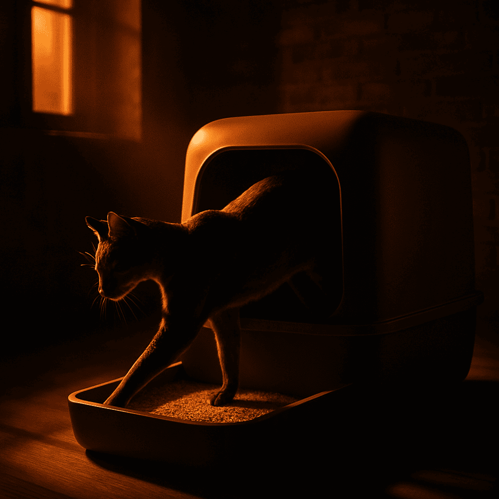 Caja de arena moderna con gato