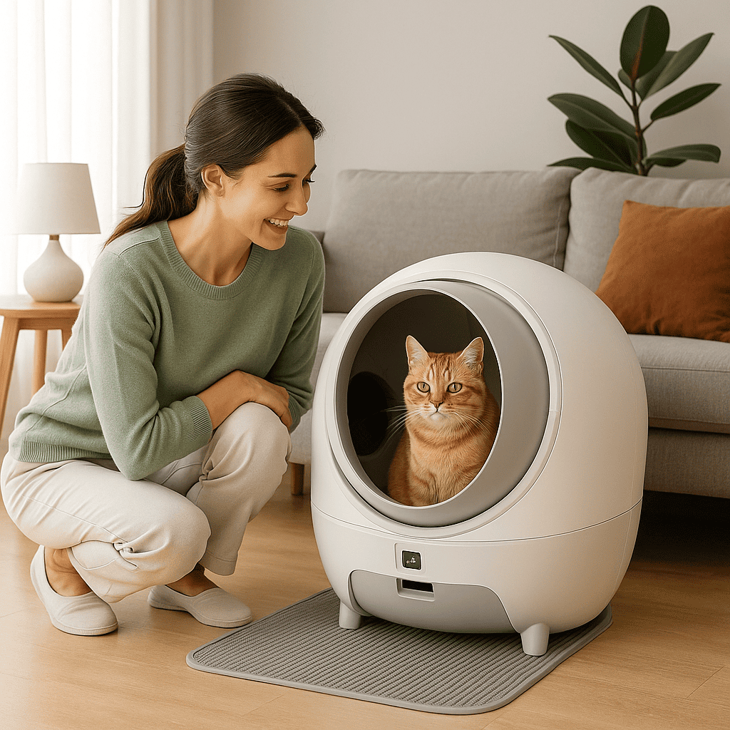 Gato usando caja de arena